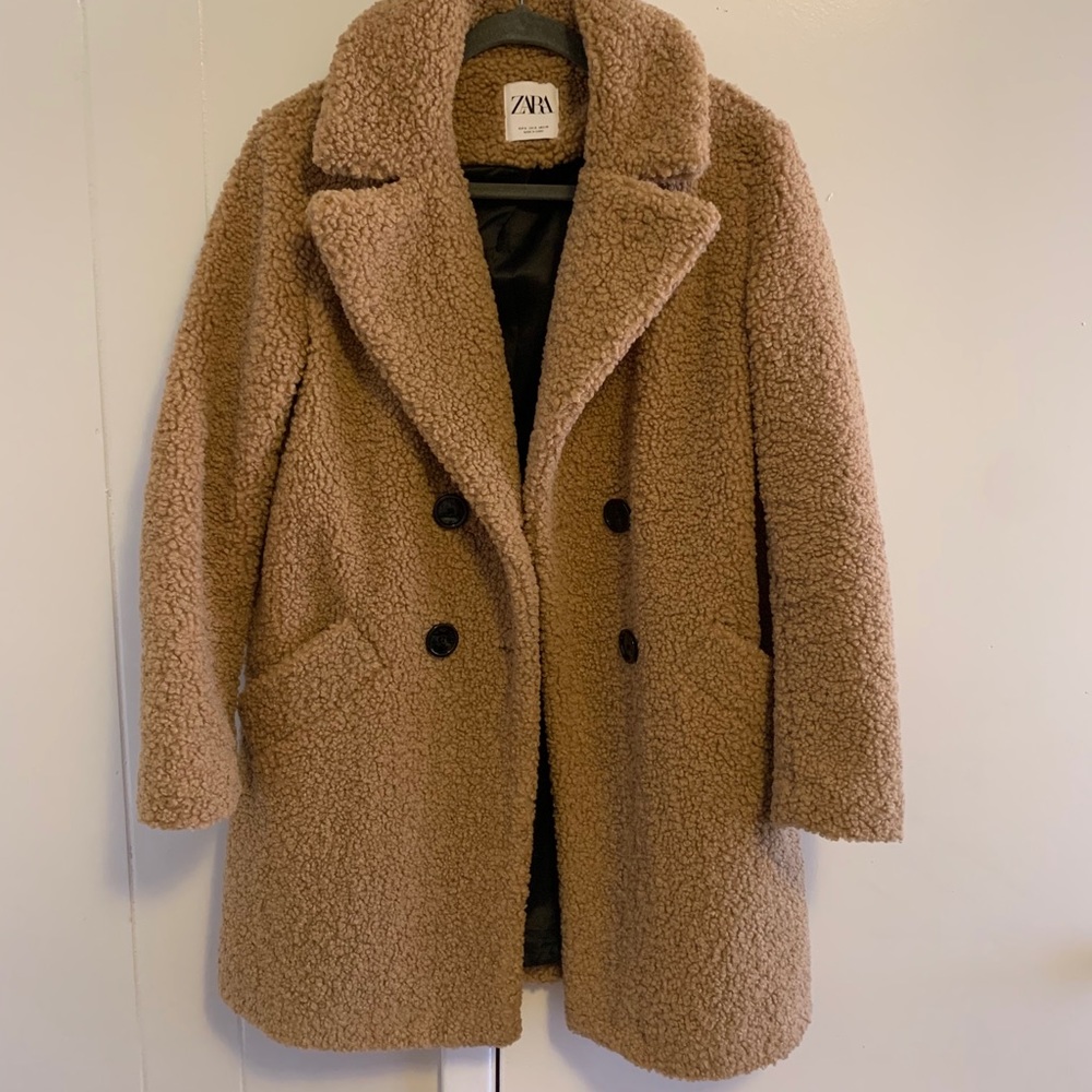 Zara Teddy Coat in Camel Brown
